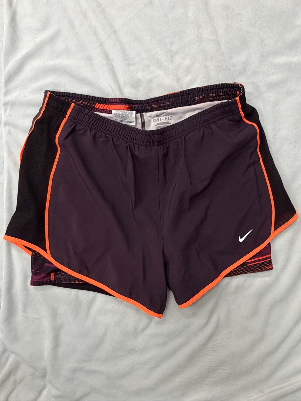 Nike Women’s M Purple Athletic Dri-Fit Running Shorts w/ Orange Trim & Zipper